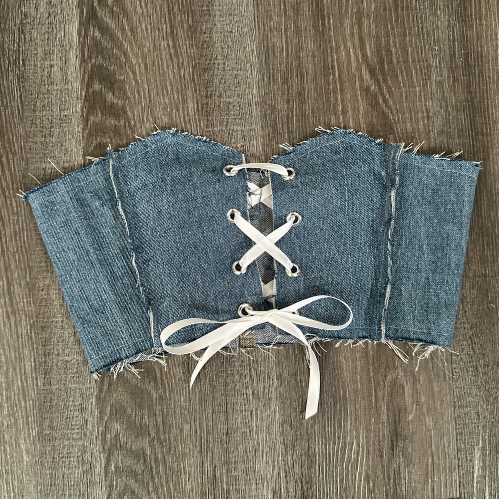 Denim Lace-Up Corset Ribcage Belt /Waist Cincher